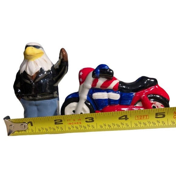 Ceramic Bald Eagle & Motorcycle Salt & Pepper Shakers - Picture 12 of 16